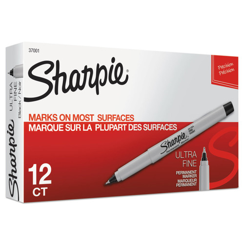 Sharpie SAN37001B Ultra Fine Tip Permanent Marker, Extra-Fine Needle Tip, Black, Dozen