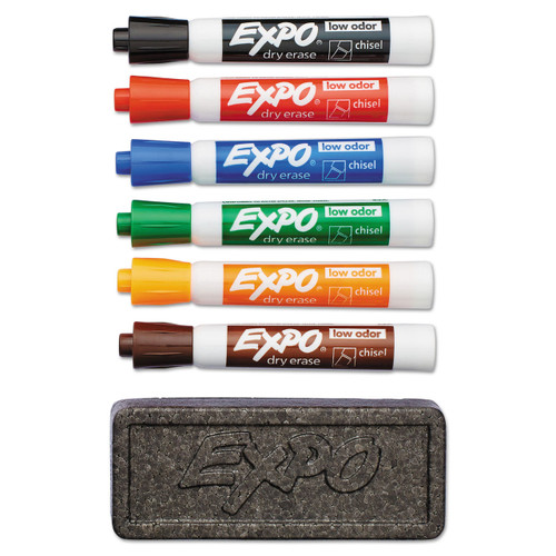 EXPO SAN80556A Low-Odor Dry Erase Marker & Organizer Kit, Broad Chisel, Assorted Colors, 6/ST