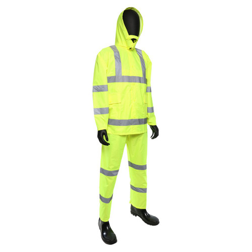 PIP Global Safety 4033 3pc Hi-Vis Rain Suit Lime Green ANSI Class 3