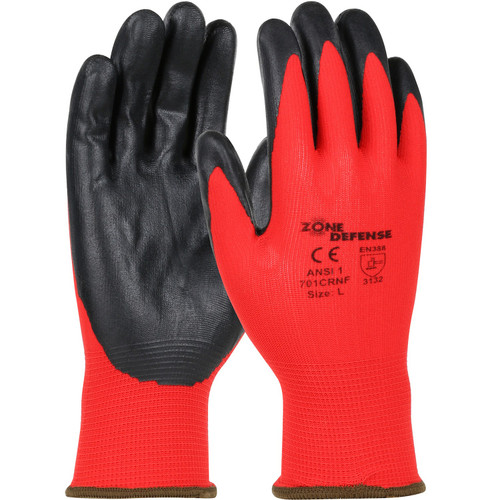 PIP Global Safety 701CRNF Zone Defense; Red Nylon Shell With Black Nitrile Foam Palm Coat, Cut Resistant Glove, A1