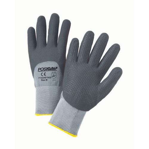 PIP Global Safety 715SNFTKD Black Foam Nitrile 3/4 Dip on Gray Nylon Shell with Dotted Palm