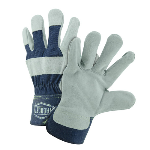 PIP IC5 Ironcat Heavy Premium Split Cowhide Leather Palm Glove with Canvas Back - Rubberized Safety Cuff