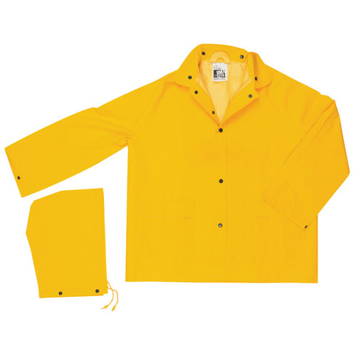 MCR Safety 2003S Classic, .35mm PVC/Polyester 3 pc suit, Detachable Hood, Snap Front Jacket & Bib Pant, Yellow