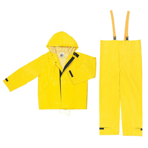 MCR Safety 3902L Hydroblast, .28mm PVC/Nylon Scrim/PVC, 2 pc suit, Jacket w/attached hood & bib pants, yellow