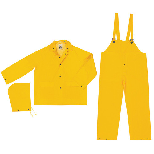 MCR Safety FR2003M Classic, .35mm PVC/Polyester 3 pc suit,Snap Jacket & Bib Pant, Limited Flammability, Yellow