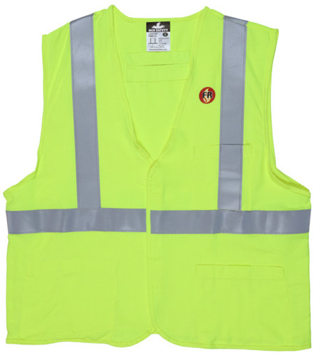 MCR Safety FRMCL2ML FR Safety Vest, Class 2, MeshÂ Modacrylic Blend, Arc Rating 5.1 cal/cm2, Lime