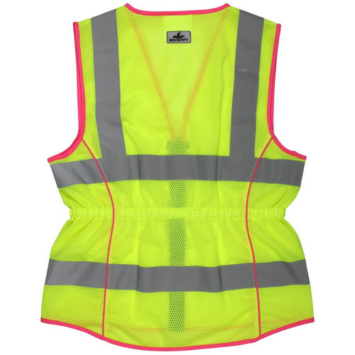 MCR Safety LVCL2MLS Safety Vest, Ladies Sizing, Class 2, 2" Silver reflective stripes, zipper front, Lime