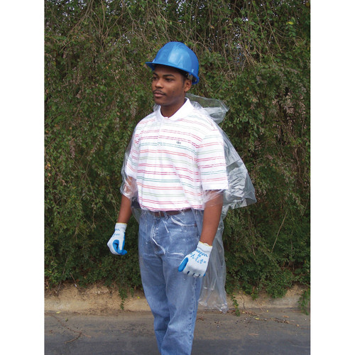 MCR Safety O22 Schooner Jr. Poncho, .02mm polyethylene disposable poncho, attached hood, tote pouch, clear