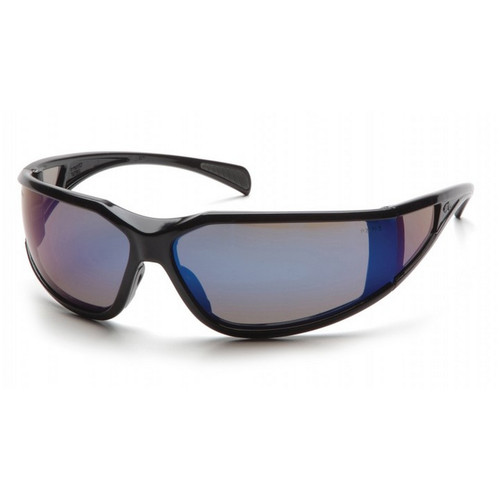 Pyramex Safety SB5175DT Exeter - Glossy Black Frame/Blue Mirror Anti-Fog Lens Safety Glasses