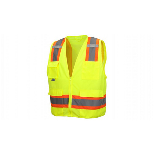 Pyramex Safety RCZ2410 Safety Vest - Hi-Vis Lime Vest with Contrasting Reflective Tape ANSI Type R Class 2