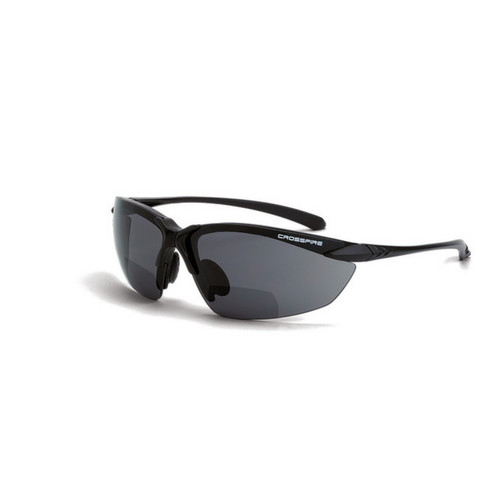Matte Black Frame Crossfire Safety Eyewear Crossfire 12120 Talon Bi-Focal Reader Safety Glasses 2.0 Diopter Smoke Lens 