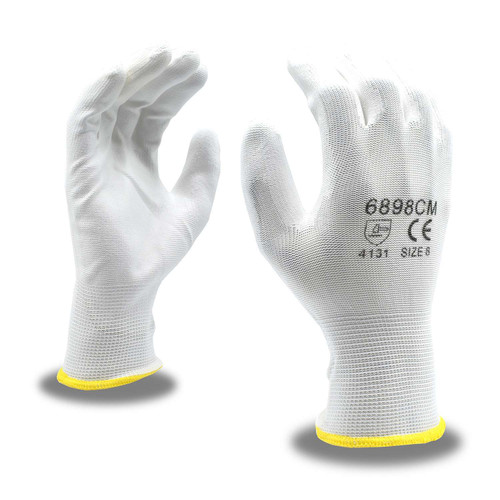 Cordova 6898C Gloves, Standard, 13-Gauge, White Polyester Shell, White Polyurethane Palm Coating