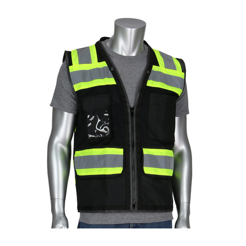 PIP 302-0800D-BK ANSI Type O Class 1 Black Two-Tone Eleven Pocket Tech-Ready Mesh Surveyors Vest Black