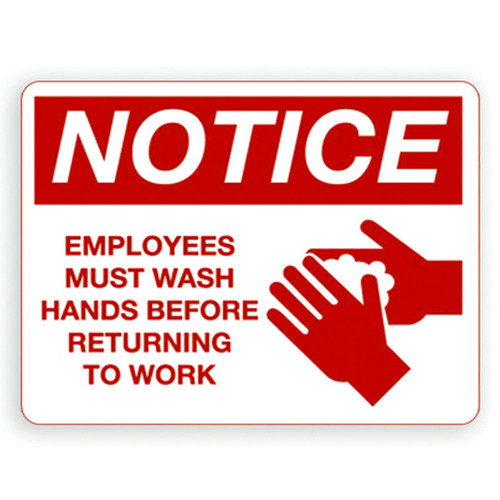 Palmer IS8001-22 Employee Wash Hands Notice Sign Red
