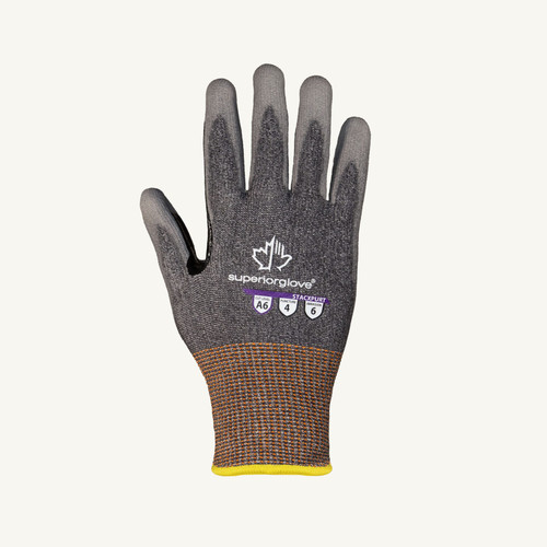 Superior Glove STACXPURT TenActiv Glove, 13ga HPPE/Steel, PU Palm w/Reinforced Thumb, ANSI Cut Level A6