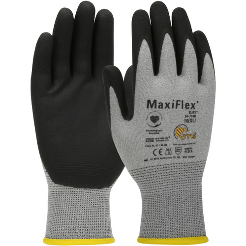 PIP 34-774B MaxiFlex Elite Ultra Light Weight Seamless Knit Nylon Glove with Nitrile Coated MicroFoam Grip on Palm & Fingers
