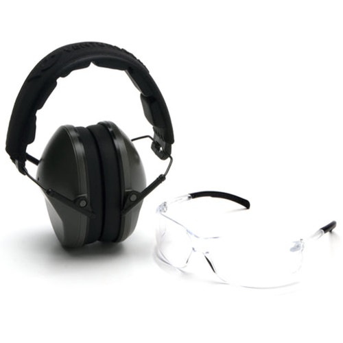 Pyramex Safety VGCOMBO410 Venture Gear Low Profile Earmuff/Glasses Combo, Blue/Clear