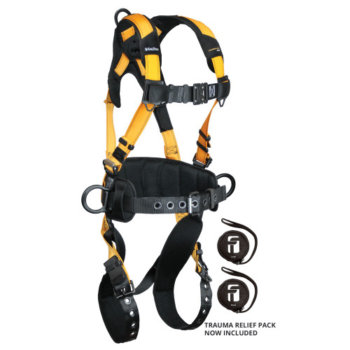 FallTech 7035B Journeyman Flex Aluminum 3D Construction Belted Full Body Harness, Tongue Buckle Leg Adjustment