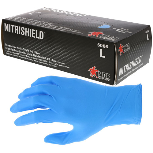 MCR Safety 6006 Blue Nitrile, 6 mil, 9.5 inch, Powder Free Gloves