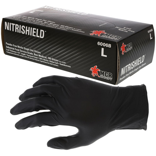 MCR Safety 6006B Black Nitrile, 6 mil, 9.5 inch, Powder Free Gloves