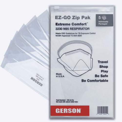 Gerson 083230-EZGOB NIOSH N95 Particulate Respirator, Pouch Style. Individually Wrapped.  Made in USA / 3230   (EZ-GO 5 PAK)