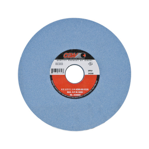 CGW 34356 8" X 1/2" X 1-1/4" T1 AZ-60J 60-Grit Premium Blue Aluminum Oxide Surface Grinding Wheel