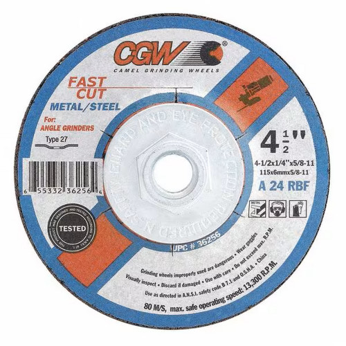 CGW 36260 6" X 1/4" X 5/8"-11 A24-R Type 27 24-Grit Fast Cut Aluminum Oxide Grinding Wheel