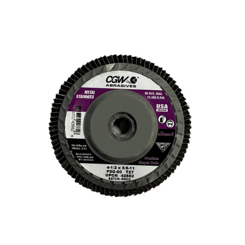 CGW 43910 5" X 5/8"-11 Type 27 36-Grit PSG Ceramic Extreme II Flap Disc W/ Plastic Backing