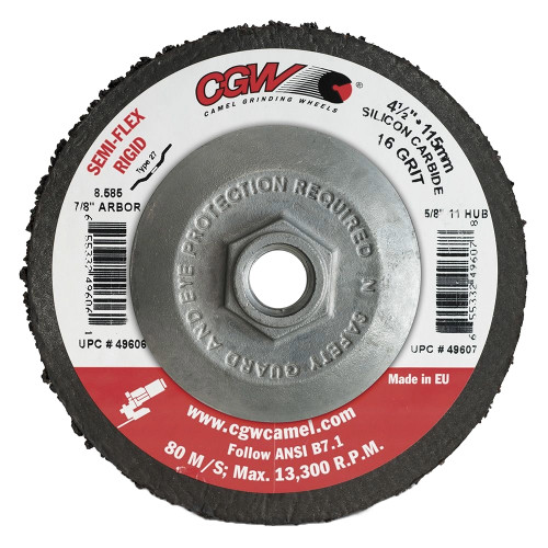CGW 49609 4-1/2" X 5/8"-11 Type 27 24-Grit Black Silicon Carbide Rigid Coarse Semi-Flex Disc