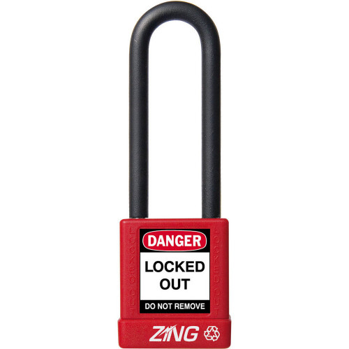 Zing Green  ZING RecycLock Safety Padlock, Keyed Different, 3" Shackle, 1-3/4" Body, Available in Different Colors