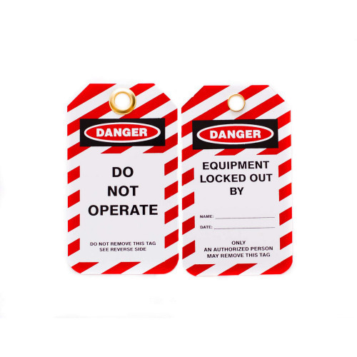 Zing Green 7343 Lockout Tags, Do Not Operate, Plastic w/Brass Grommet - Red-White Striped, 10/Pk