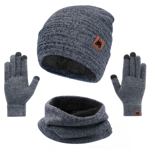Mysuntown Winter Hat Scarf and Touch Screen Gloves 3-Piece Set, Cold Weather Knit Fleece Lined Warm Unisex Sets