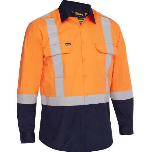 PIP 312M6367H-ON/S ANSI Type R Class 2 Vented Long Sleeve Button Down with Navy Bottom - Industrial Wash Durable