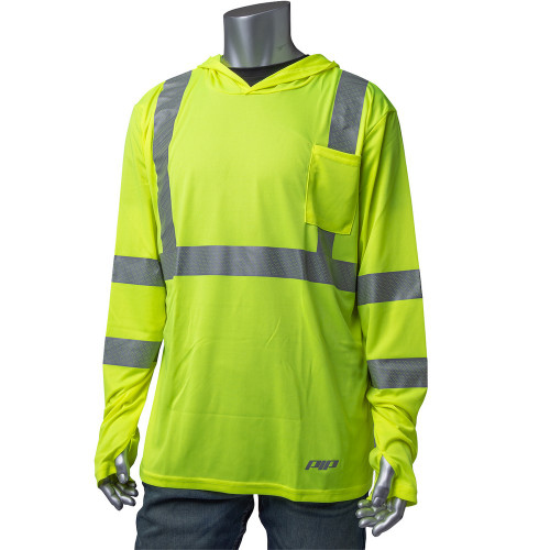 PIP 313-1323-LY/S ANSI Type R Class 3 Quick Dry Hooded Long Sleeve T-Shirt