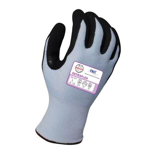 Armor Guys 04-311 13g ExtraFlex Cut Resistant Light Blue Engineered Liner With 7g Poly-Acrylic Lining, Black Nitrile Micro Foam HCT Palm Coating And Nitrile Reinforced Thumb Crotch, ANSI A4