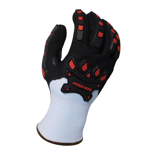 Armor Guys 04-314 13g ExtraFlex Cut Resistant Light Blue Engineered Liner With 7g Poly-Acrylic Lining, Black Nitrile Micro Foam HCT Palm Coating, Nitrile Reinforced Thumb Crotch And 3/4 Fingertip Coating, With Back Protection, ANSI A4