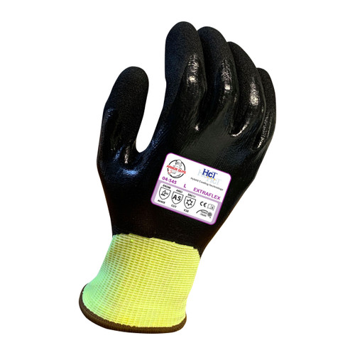 Armor Guys 04-545 15g ExtraFlex Hi-Vis Engineered Liner, With 7g Poly-Acrylic Lining, Black Smooth Nitrile Fully Dipped, Black Nitrile Micro Foam HCT Palm Dipped, Thumbcrotch Reinforcement, ANSI A5