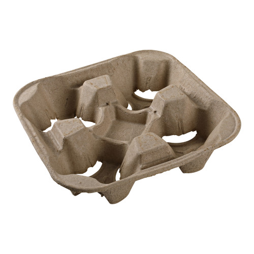 Empress EMP4CUPHLDR Pulp 4 Cup Carrier 8oz- 32oz, 8.74"x8.74"x2.16" Brown 300/Case