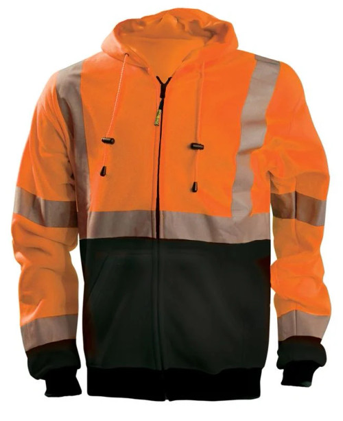 Occunomix LUX-HZSWTBX-O 9 oz Full-Zip Black Bottom X-Back Hoodie Hi-Vis Orange