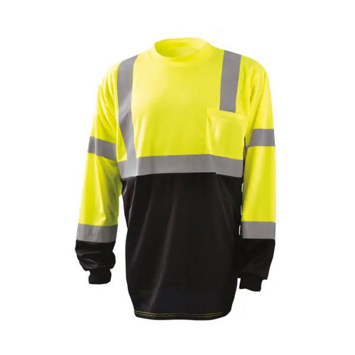 Occunomix LUX-LSETPBK-O Long Sleeve Black Bottom Wicking Birdseye T-Shirt W/Pocket Hi-Vis Orange