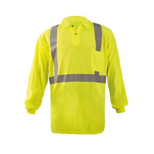 Occunomix LUX-LSPP2B-Y Long Sleeve Wicking Birdseye Polo Shirt W/Pocket Hi-Vis Yellow
