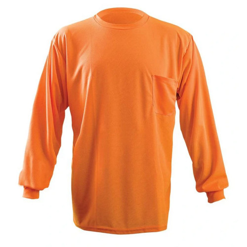 Occunomix LUX-XLSPB-O Non-Ansi Long Sleeve Wicking Birdseye T-Shirt W/Pocket Hi-Vis Orange