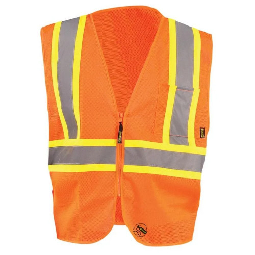 Occunomix TSE-IM2TZ-O Mesh Self-Extinguishing Two-Tone Vest W/Quick Release Zipper Hi-Vis Orange