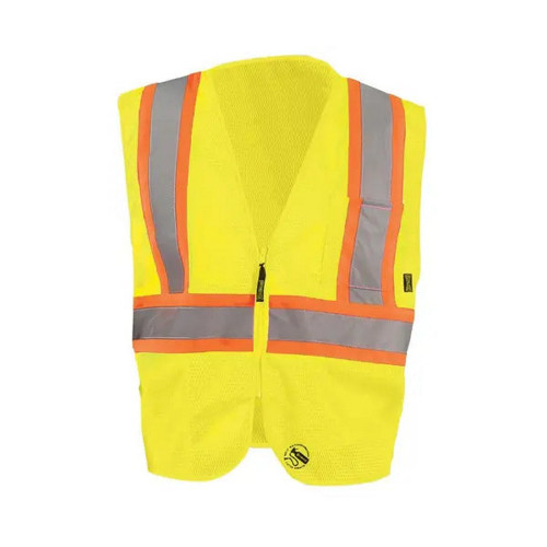 Occunomix TSE-IM2TZ-Y Mesh Self-Extinguishing Two-Tone Vest W/Quick Release Zipper Hi-Vis Yellow
