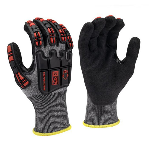 Radians RWG590 Cut Level A9 HPPE/Nickel Gold Sandy Foam Nitrile Palm Dip Glove