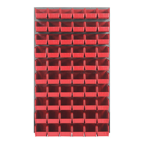 Quantum Storage Systems QLP-3661-230-60RD 36" x 61" Gray Steel Louvered Panel with (60) 10 7/8" x 5 1/2" x 5" Red Bins