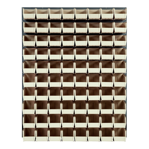 Quantum Storage Systems QLP-4861-230-80IV 48" x 61" Gray Steel Louvered Panel with (80) 10 7/8" x 5 1/2" x 5" Ivory Bins