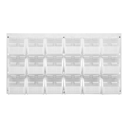 Quantum Storage Systems QLP-3619HC-230-18CL 36" x 19" White Steel Louvered Panel with (18) 10 7/8" x 5 1/2" x 5" Clear Bins