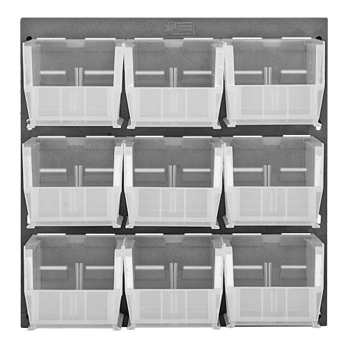 Quantum Storage Systems QLP-1819-230-9CL 18" x 19" Gray Steel Louvered Panel with (9) 10 7/8" x 5 1/2" x 5" Clear Bins