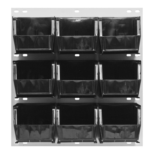 Quantum Storage Systems QLP-1819HC-230-9BK 18" x 19" Oyster White Steel Louvered Panel with (9) 10 7/8" x 5 1/2" x 5" Black Bins